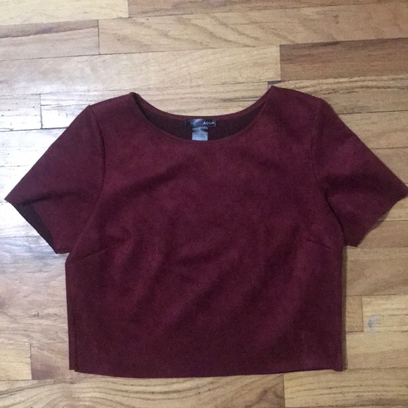 Aqua Maroon Red Suede Cropped Shirt - Picture 2 of 4